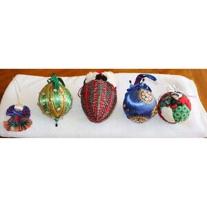 Handmade 5x VINTAGE Christmas Ornament Push Pin Beaded Sequin Quilted Bow Angel